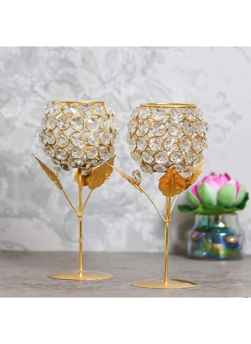 WebelKart New Premium Crystal Rose Brass Candle Holder for Decoration -Candle Stand for Diwali - Diwali Candle Holder (Model-1)