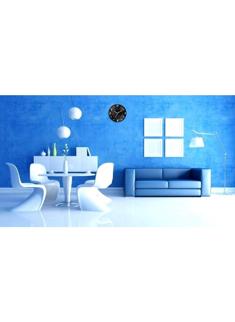 IIK COLLECTION Plastic Designer Analogue Round Wall Clock with Glass for Home/Kitchen/Living/Bed Room/Office (28 x 28 x 6 cm, Black)