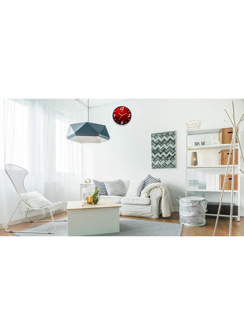 IIK COLLECTION Plastic Designer Analogue Round Wall Clock with Glass for Home/Kitchen/Bed Room/Office, 28 x 28 x 6 cm , Red