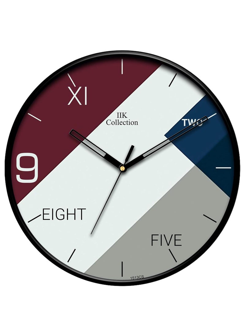 IIK COLLECTION Designer Analogue Sweep Silent (No Tic-Tic Sound) Quartz Movement Round Wall Clock with Glass for Home, Kitchen, Living Room, Bed Room, Office (IIK-1513CS)