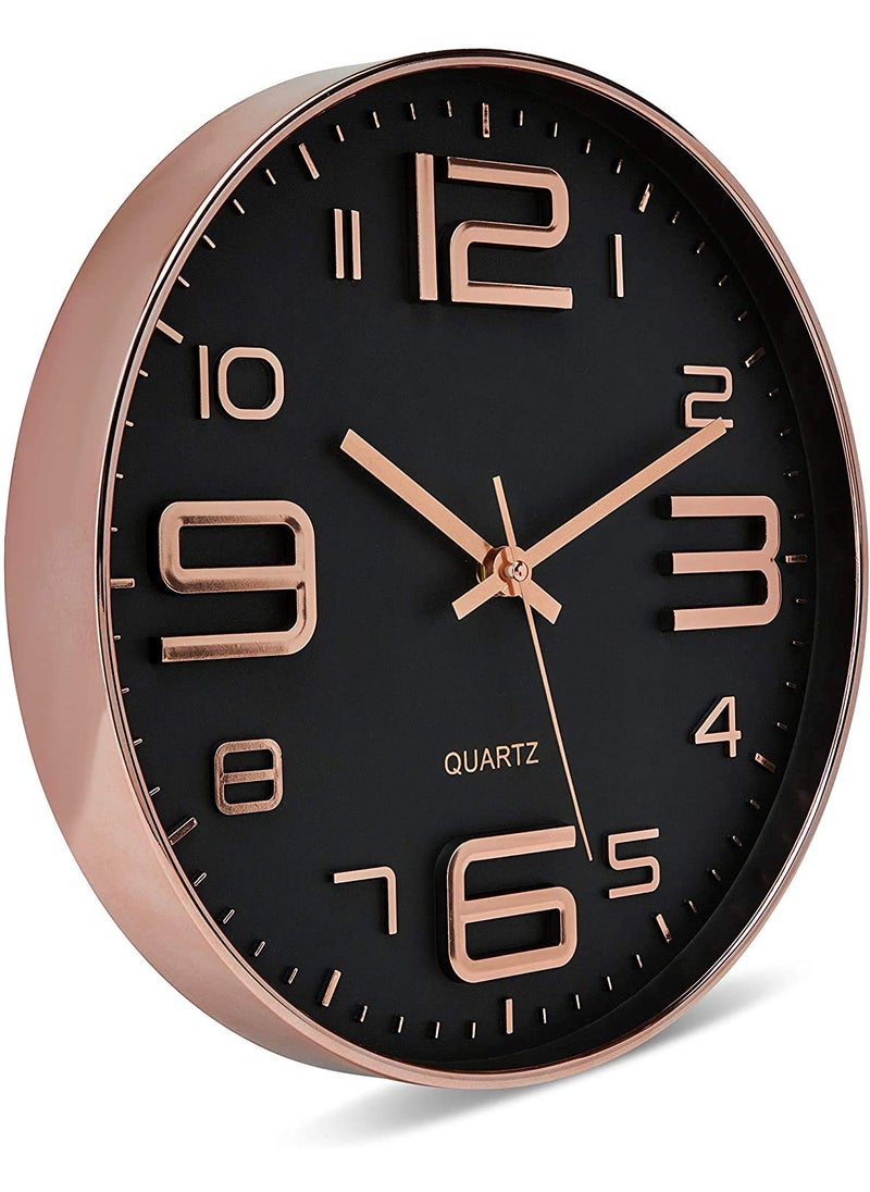 STAR WORK - Modern Plastic, Glass Silent Non Ticking Battery Operated Round Easy to Read Decorative Digital Wall Clock -12 Inch , brown