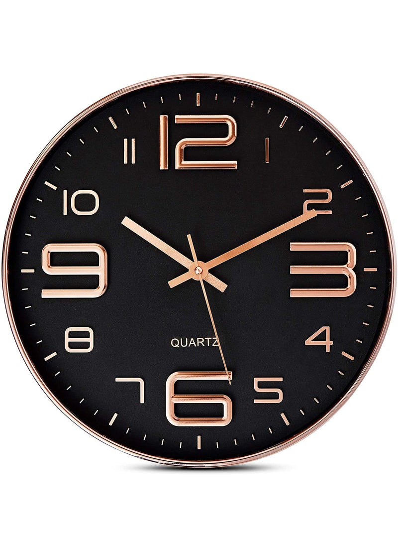 STAR WORK - Modern Plastic, Glass Silent Non Ticking Battery Operated Round Easy to Read Decorative Digital Wall Clock -12 Inch , brown