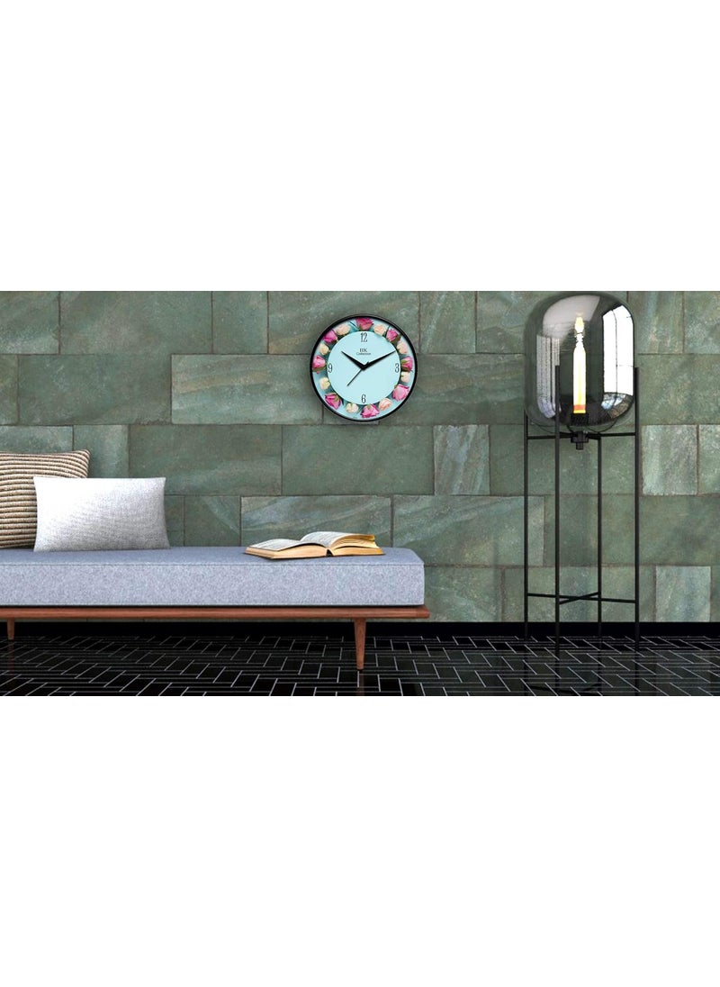 IIK COLLECTION Designer Plastic Analogue Round Wall Clock with Glass for Home, Kitchen, Living Room, Bed Room, Office (Multicolour, 28 cm x 28 cm x 6 cm)