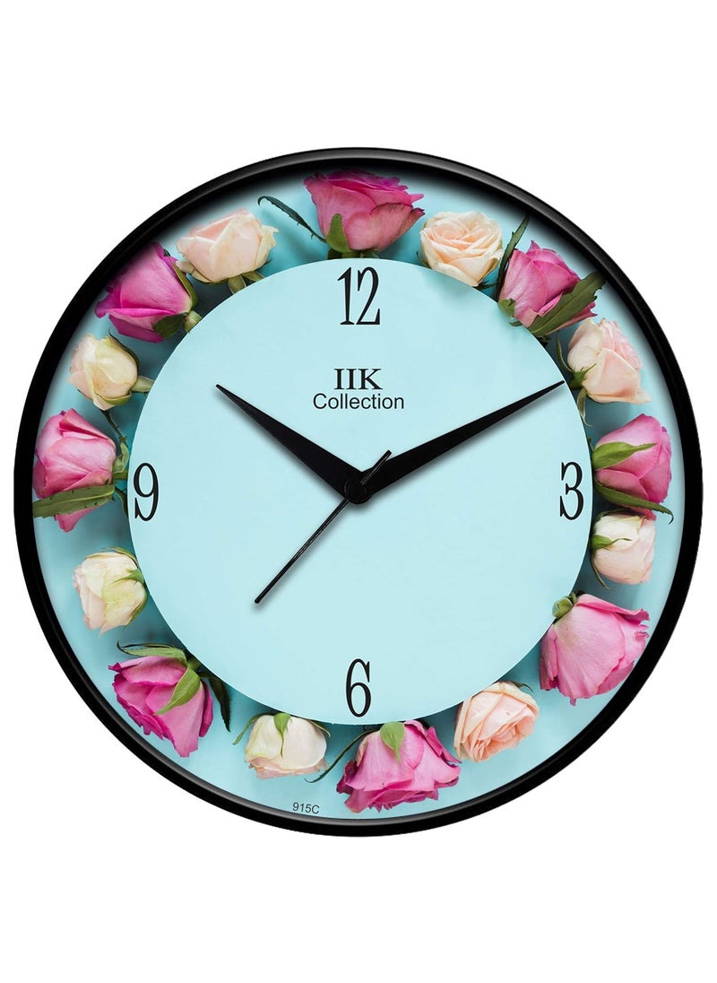 IIK COLLECTION Designer Plastic Analogue Round Wall Clock with Glass for Home, Kitchen, Living Room, Bed Room, Office (Multicolour, 28 cm x 28 cm x 6 cm)