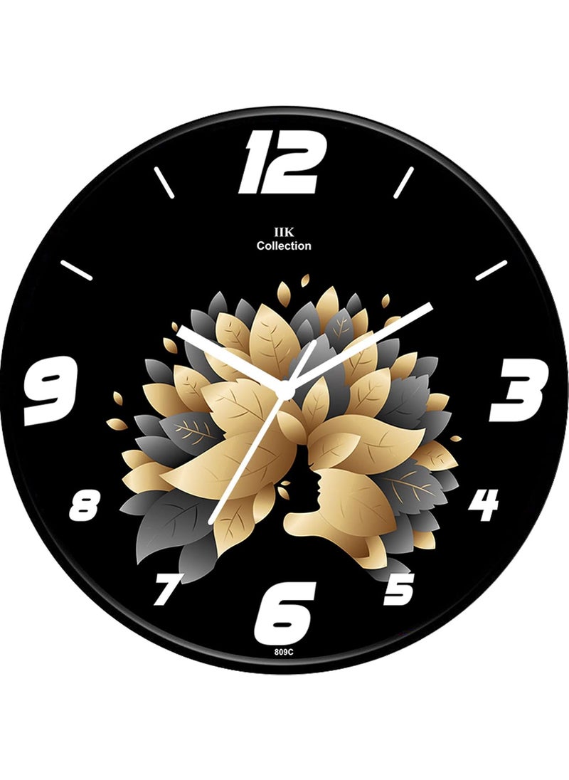 IIK COLLECTION Plastic Analogue Round Wall Clock with Glass for Home (28 x 28 x 6 cm, Black)