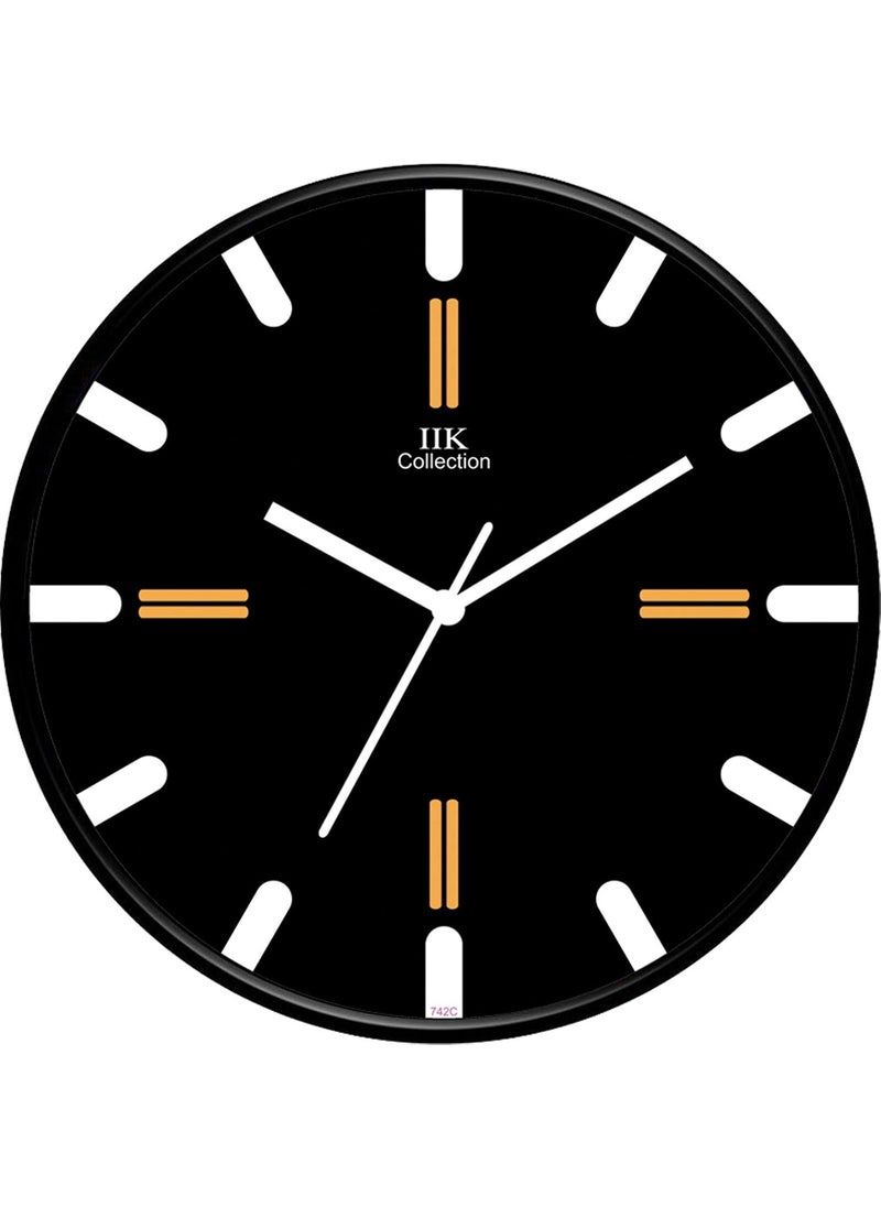 IIK COLLECTION Designer Analogue Round Plastic Wall Clock with Glass (Size 28 cm x 28 cm x 6 cm, Multicolour, IIK-742C-WC)