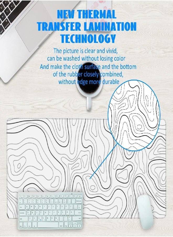 Extended Big Mouse Pad Large,XL Gaming Mouse Pad Desk Pad,Computer Keyboard Mouse Mat Mousepad ,90cm X 40cm X 0.3cm ,White Topographic