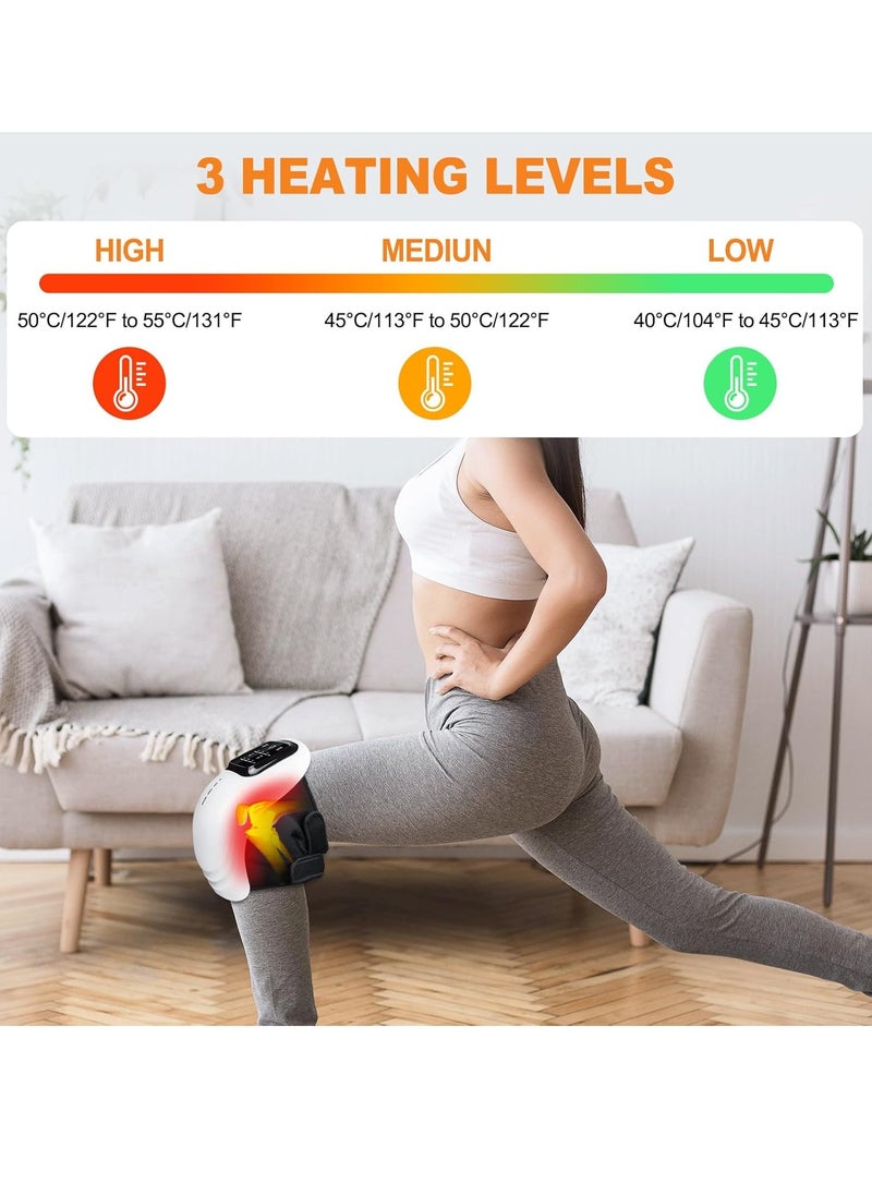 Portable Knee Massager with Heat & Red Light Therapy | Cordless Knee Massager for Relaxing Tight Muscles, Reducing Joint Stiffness & Discomfort | Enhanced Light & Massage Features (Black)