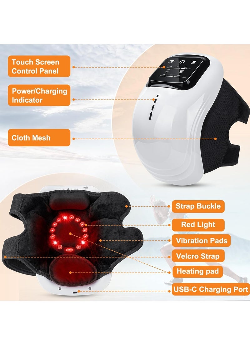 Portable Knee Massager with Heat & Red Light Therapy | Cordless Knee Massager for Relaxing Tight Muscles, Reducing Joint Stiffness & Discomfort | Enhanced Light & Massage Features (Black)