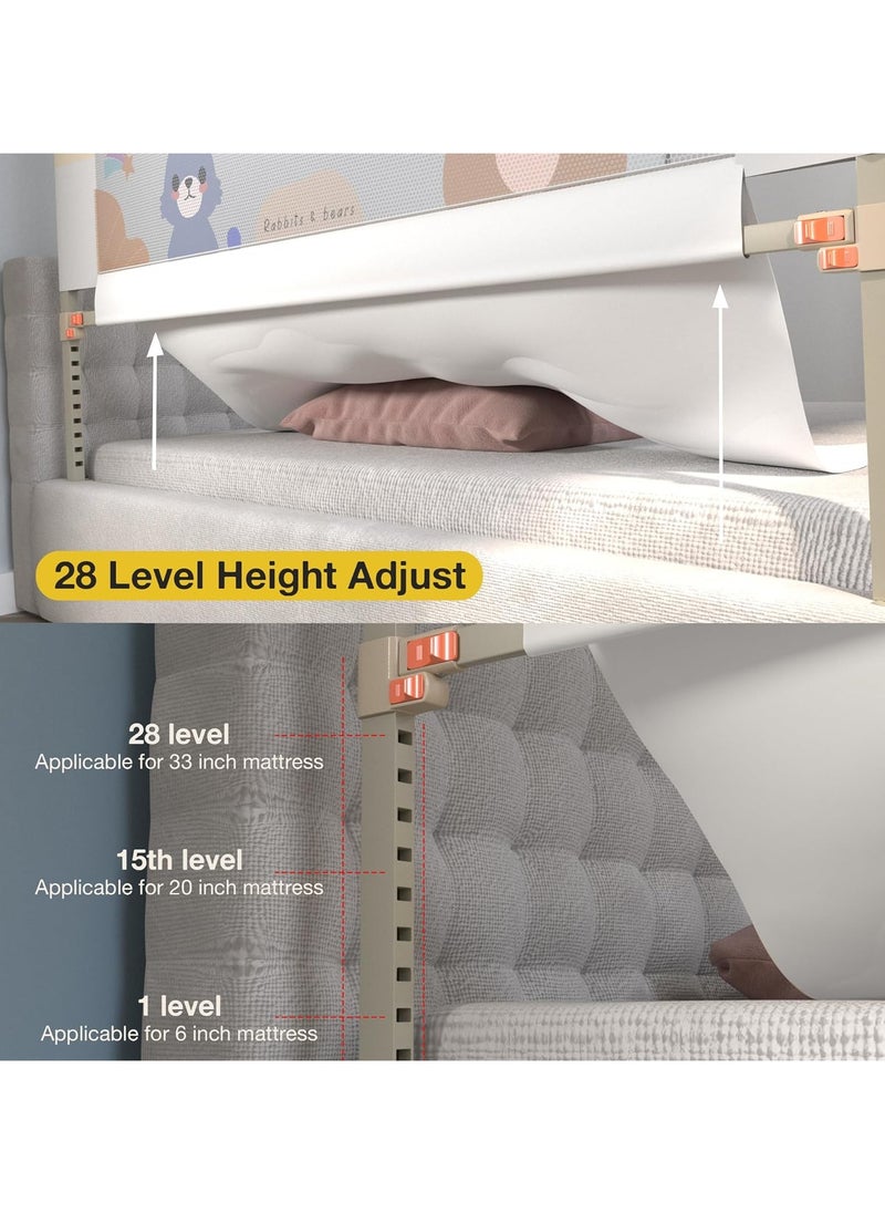 180 x 80cm Baby Bed Rail Guard for Baby Safety with 28 Height Adjustable, Portable Bed Side Protector for Baby Falling | Foldable Single Side Baby Bed Railing for Kids Toddler Beige White