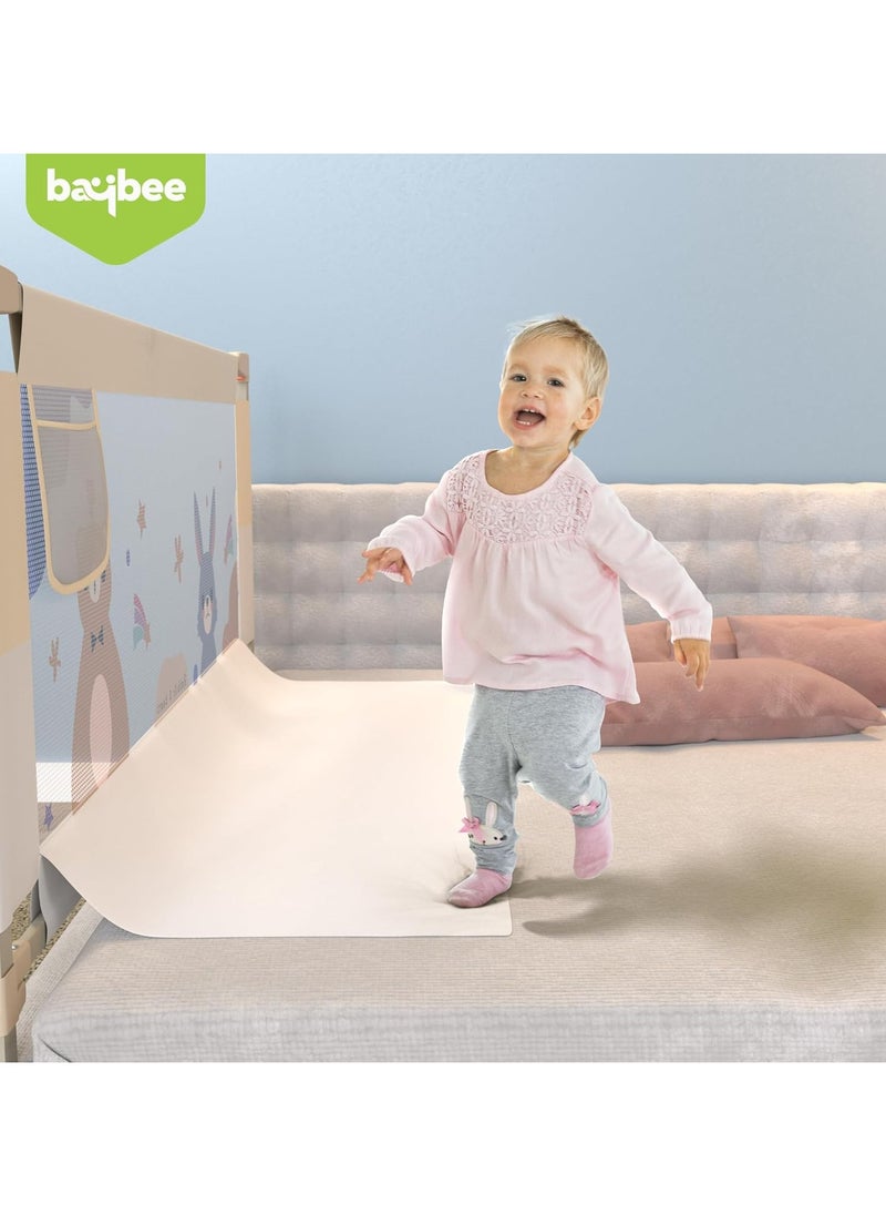 180 x 80cm Baby Bed Rail Guard for Baby Safety with 28 Height Adjustable, Portable Bed Side Protector for Baby Falling | Foldable Single Side Baby Bed Railing for Kids Toddler Beige White