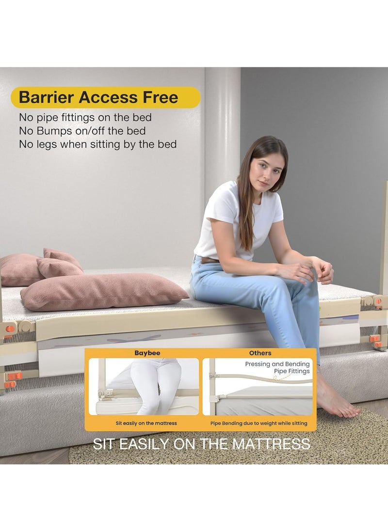 180 x 80cm Baby Bed Rail Guard for Baby Safety with 28 Height Adjustable, Portable Bed Side Protector for Baby Falling | Foldable Single Side Baby Bed Railing for Kids Toddler Beige White