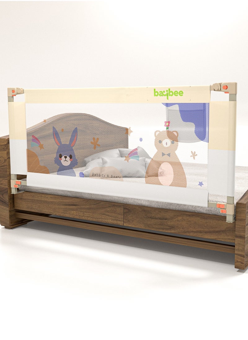 180 x 80cm Baby Bed Rail Guard for Baby Safety with 28 Height Adjustable, Portable Bed Side Protector for Baby Falling | Foldable Single Side Baby Bed Railing for Kids Toddler Beige White
