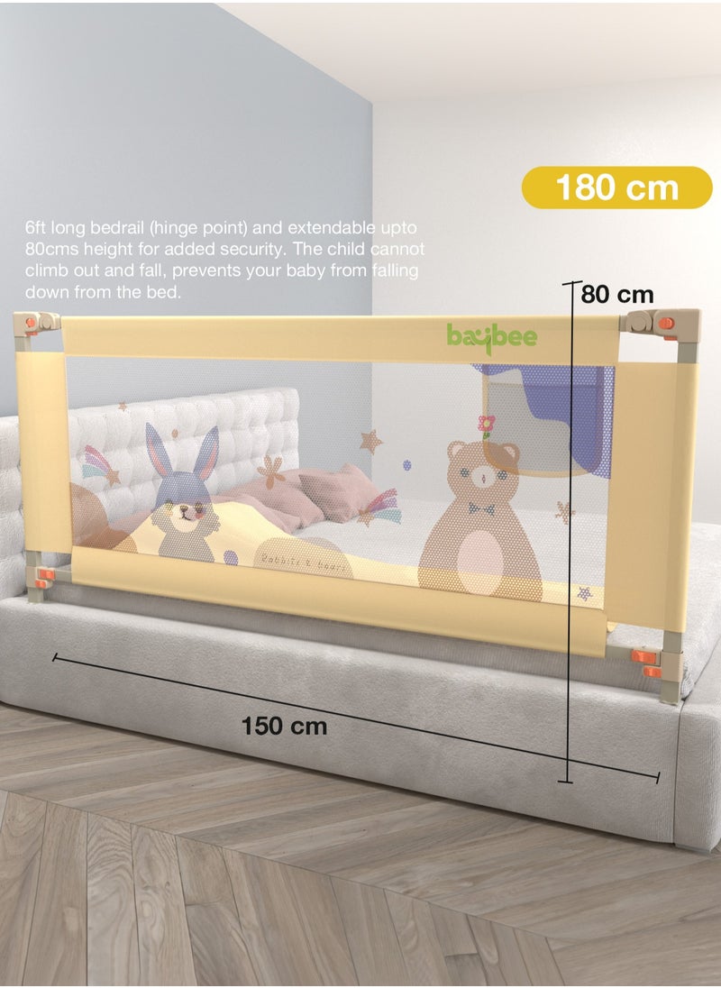 180 x 80cm Baby Bed Rail Guard for Baby Safety with 28 Height Adjustable, Portable Bed Side Protector for Baby Falling | Foldable Single Side Baby Bed Railing for Kids Toddler Beige White