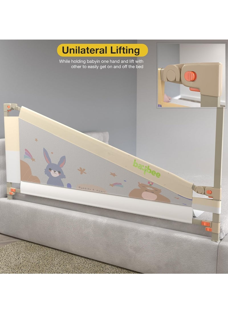 180 x 80cm Baby Bed Rail Guard for Baby Safety with 28 Height Adjustable, Portable Bed Side Protector for Baby Falling | Foldable Single Side Baby Bed Railing for Kids Toddler Beige White