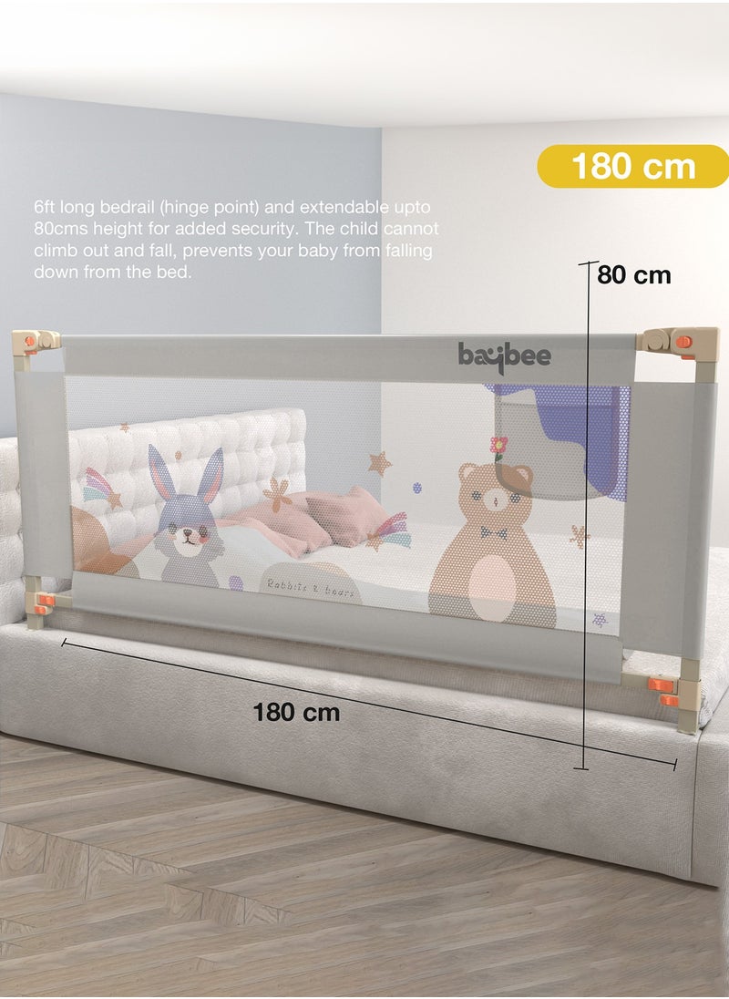 180 x 80cm Baby Bed Rail Guard for Baby Safety with 28 Height Adjustable, Portable Bed Side Protector for Baby Falling | Foldable Single Side Baby Bed Railing for Kids Toddler Grey