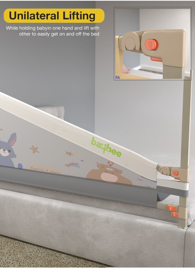 180 x 80cm Baby Bed Rail Guard for Baby Safety with 28 Height Adjustable, Portable Bed Side Protector for Baby Falling | Foldable Single Side Baby Bed Railing for Kids Toddler Grey White