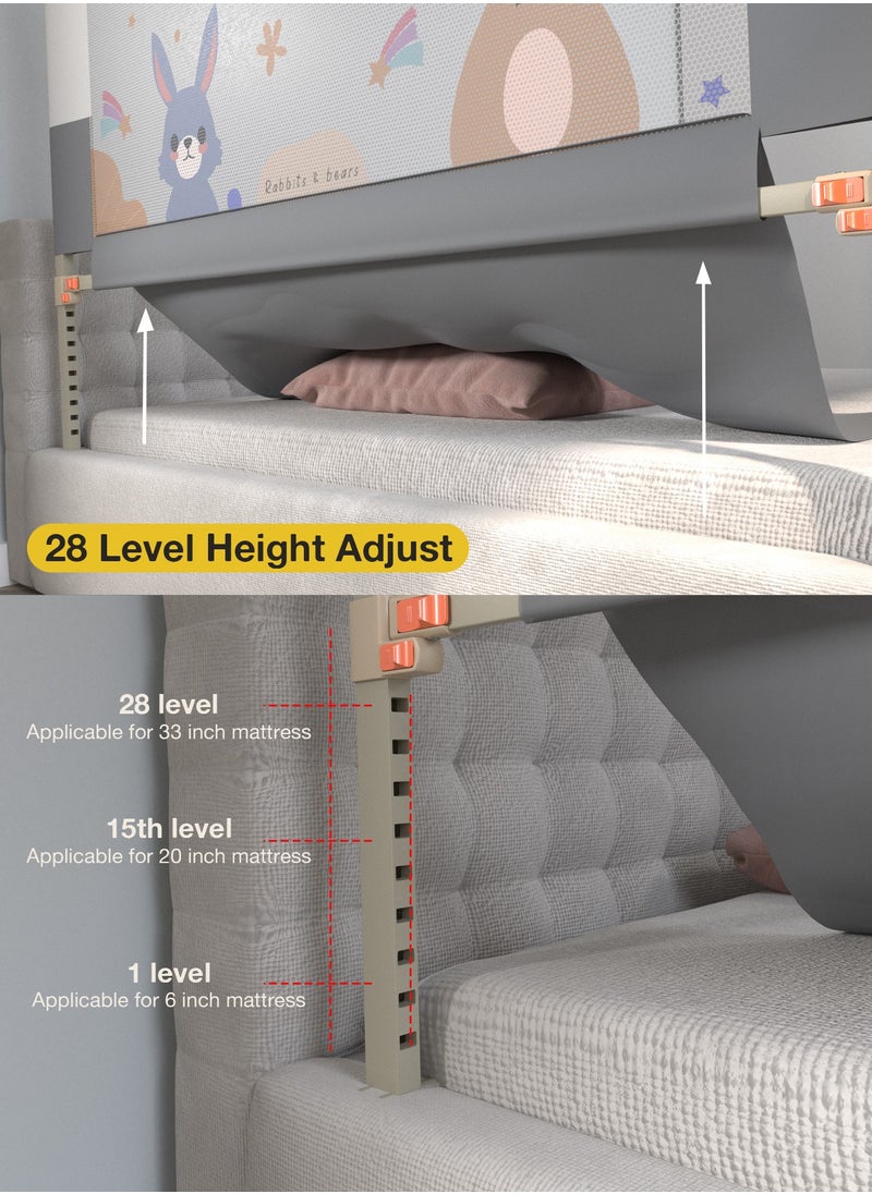 180 x 80cm Baby Bed Rail Guard for Baby Safety with 28 Height Adjustable, Portable Bed Side Protector for Baby Falling | Foldable Single Side Baby Bed Railing for Kids Toddler Grey White