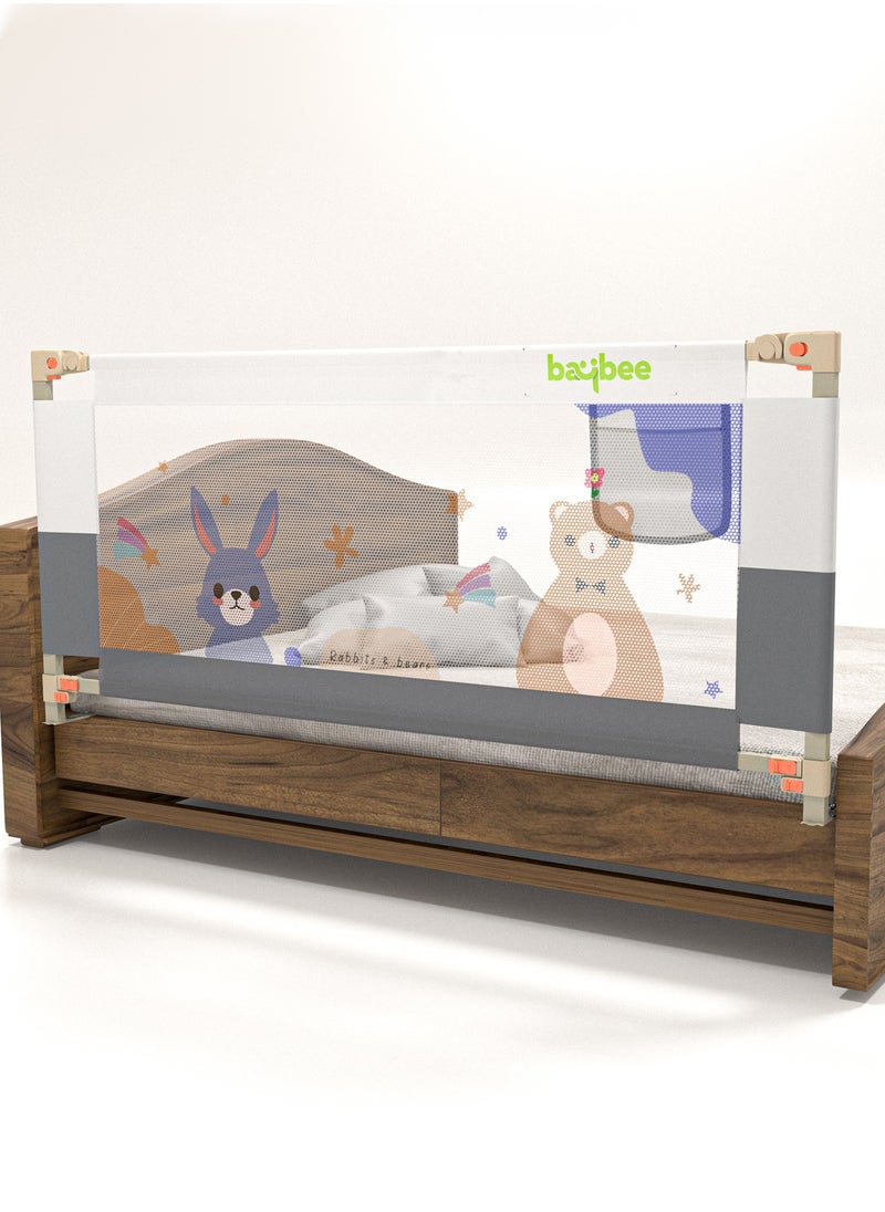 180 x 80cm Baby Bed Rail Guard for Baby Safety with 28 Height Adjustable, Portable Bed Side Protector for Baby Falling | Foldable Single Side Baby Bed Railing for Kids Toddler Grey White
