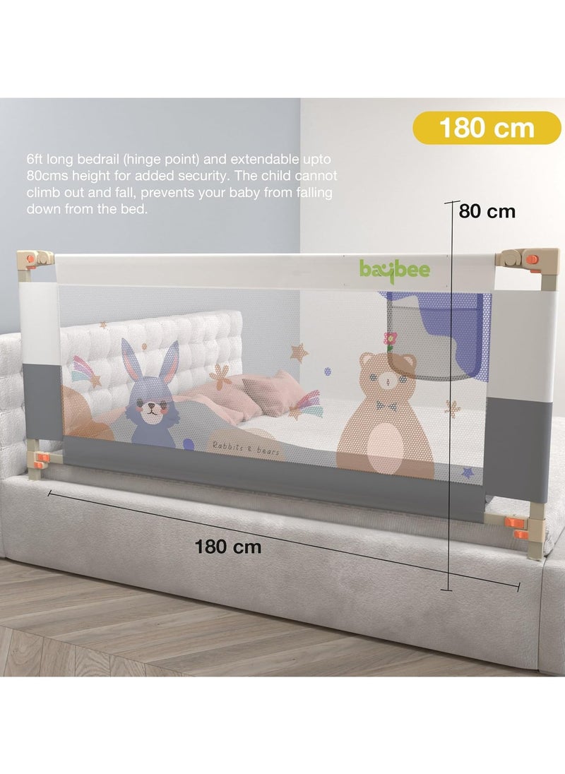 180 x 80cm Baby Bed Rail Guard for Baby Safety with 28 Height Adjustable, Portable Bed Side Protector for Baby Falling | Foldable Single Side Baby Bed Railing for Kids Toddler Grey White