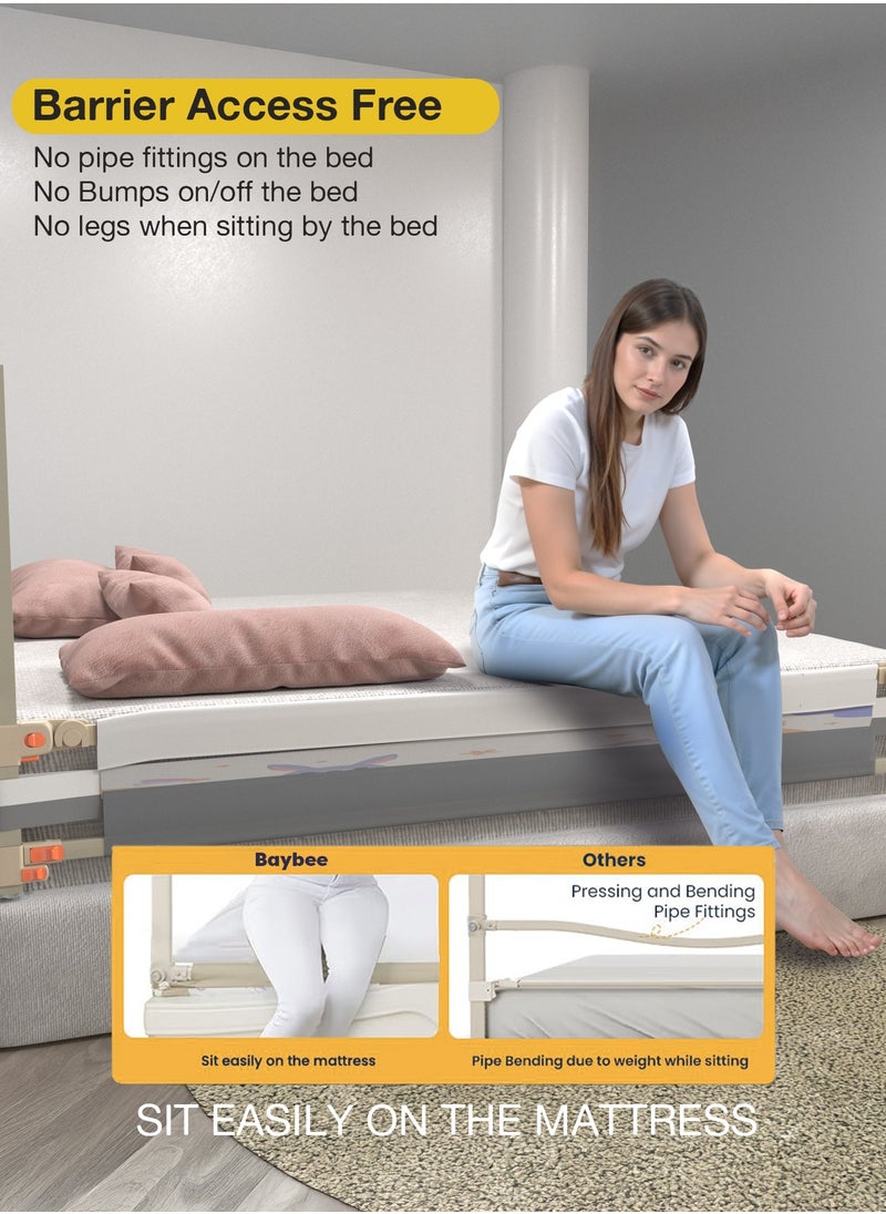 180 x 80cm Baby Bed Rail Guard for Baby Safety with 28 Height Adjustable, Portable Bed Side Protector for Baby Falling | Foldable Single Side Baby Bed Railing for Kids Toddler Grey White
