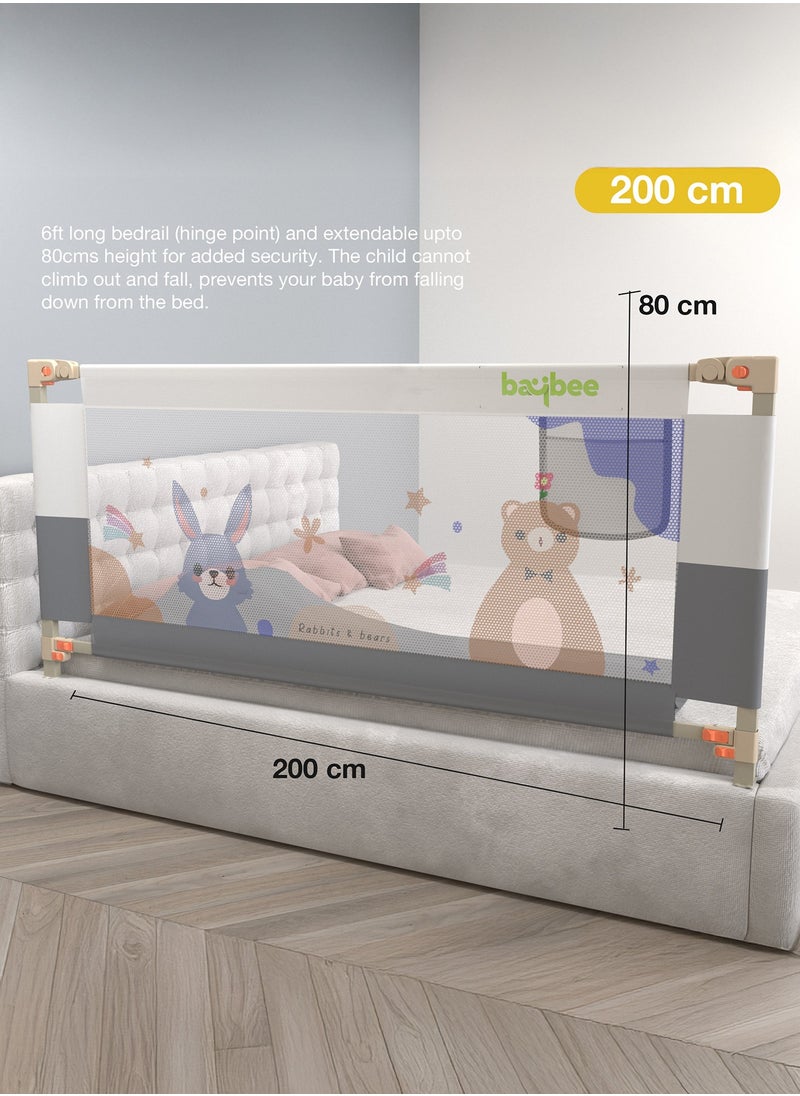200 x 80cm Baby Bed Rail Guard for Baby Safety with 28 Height Adjustable, Portable Bed Side Protector for Baby Falling | Foldable Single Side Baby Bed Railing for Kids Toddler Grey White