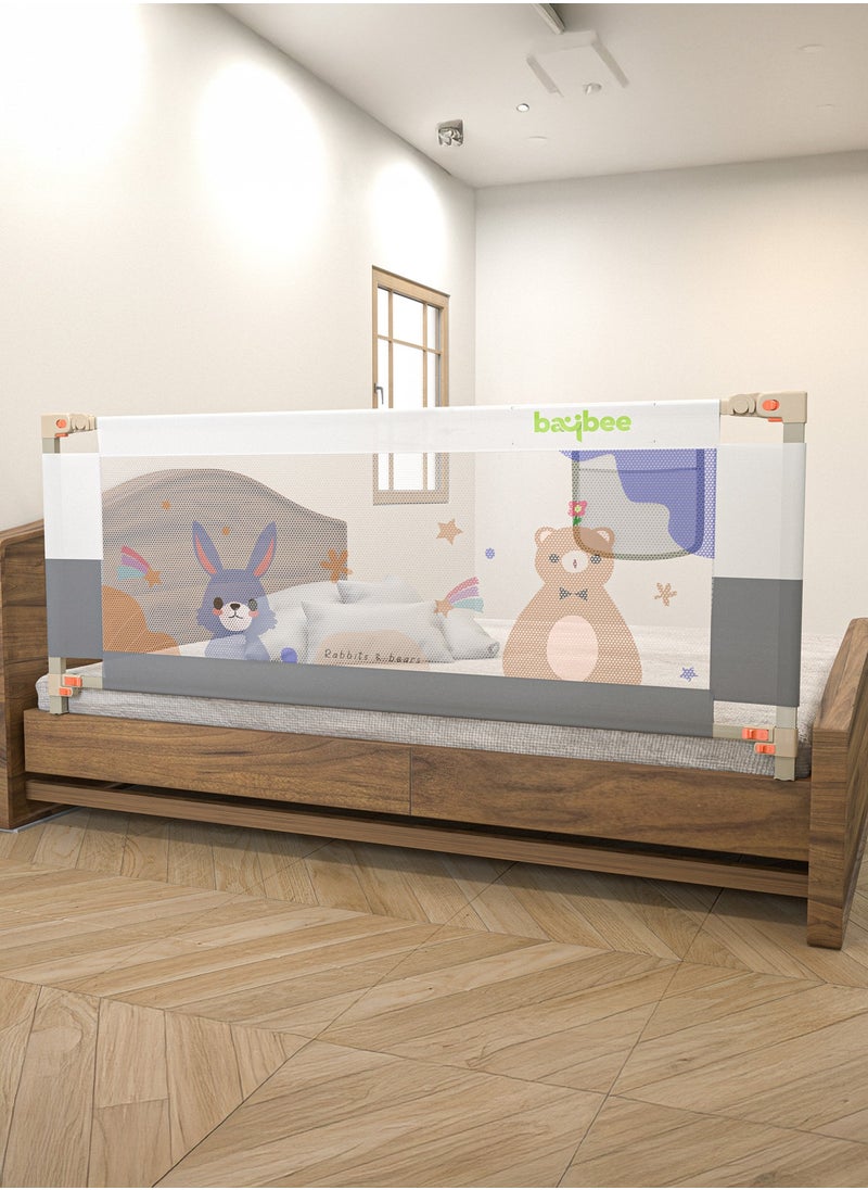 200 x 80cm Baby Bed Rail Guard for Baby Safety with 28 Height Adjustable, Portable Bed Side Protector for Baby Falling | Foldable Single Side Baby Bed Railing for Kids Toddler Grey White