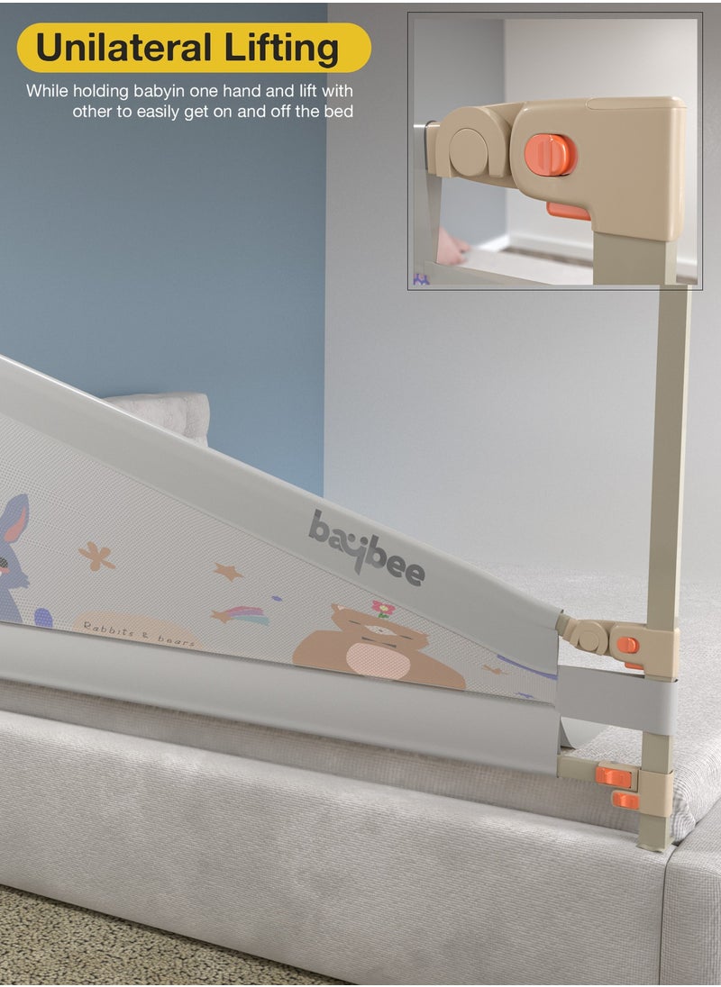 150 x 80cm Baby Bed Rail Guard for Baby Safety with 28 Height Adjustable, Portable Bed Side Protector for Baby Falling | Foldable Single Side Baby Bed Railing for Kids Toddler Grey
