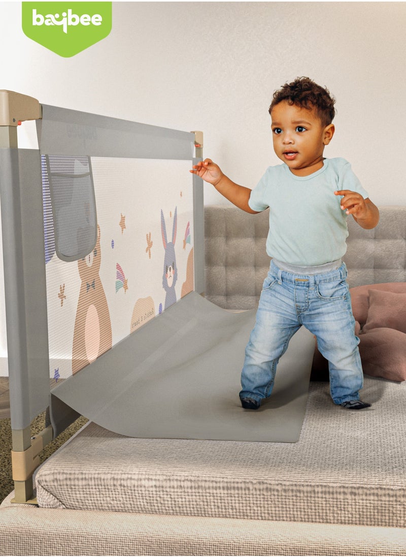 150 x 80cm Baby Bed Rail Guard for Baby Safety with 28 Height Adjustable, Portable Bed Side Protector for Baby Falling | Foldable Single Side Baby Bed Railing for Kids Toddler Grey