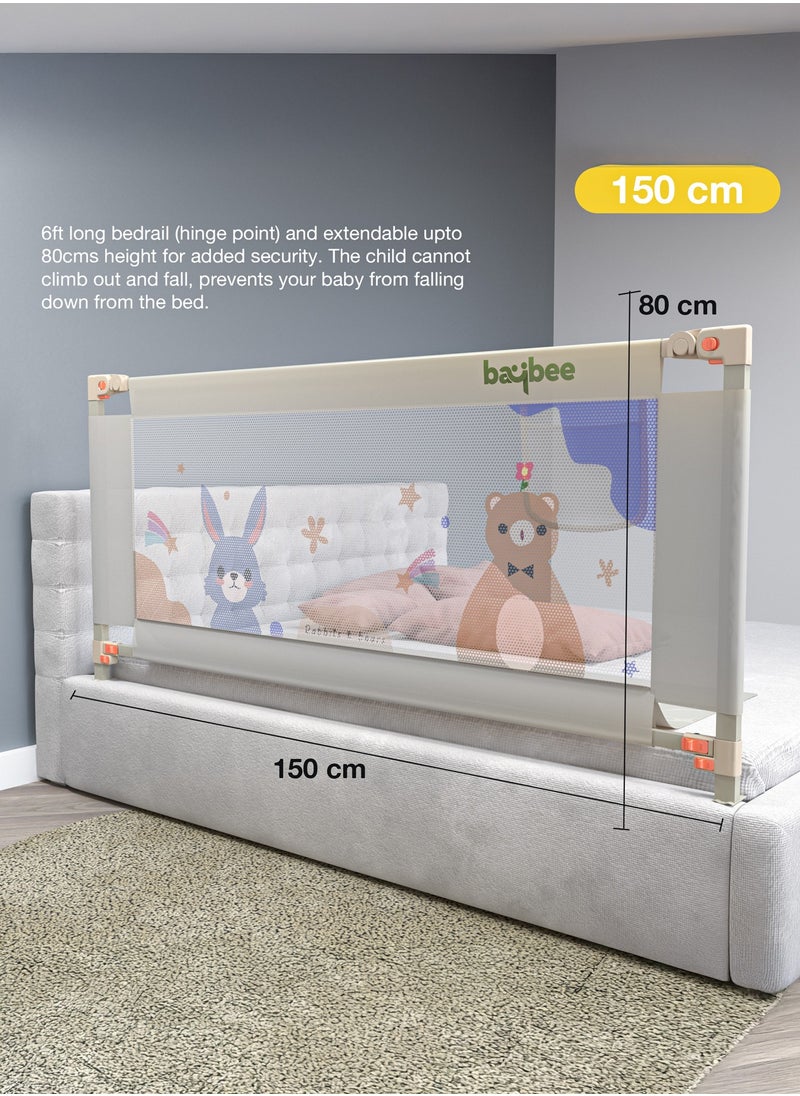 150 x 80cm Baby Bed Rail Guard for Baby Safety with 28 Height Adjustable, Portable Bed Side Protector for Baby Falling | Foldable Single Side Baby Bed Railing for Kids Toddler Grey
