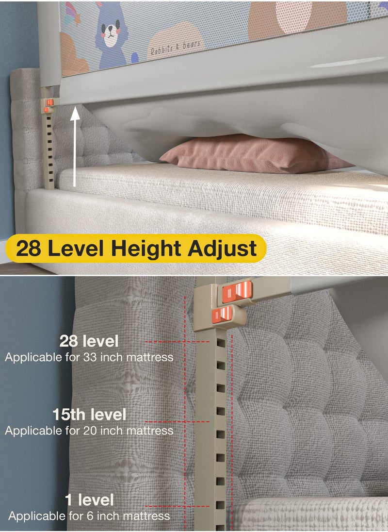 150 x 80cm Baby Bed Rail Guard for Baby Safety with 28 Height Adjustable, Portable Bed Side Protector for Baby Falling | Foldable Single Side Baby Bed Railing for Kids Toddler Grey