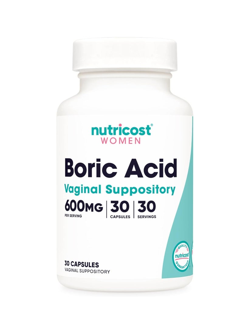Boric Acid 600mg 30 Capsules Vaginal Suppository Non GMO for Women