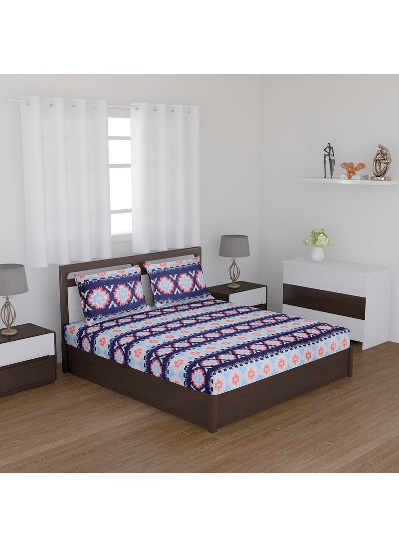 Status Contract Spring Summer Collection-2024 Cotton Rich Double Bedsheet with 2 Pillow Covers for Bed Room, Home, Hotel-120 GSM | (Blue), 120 Tc