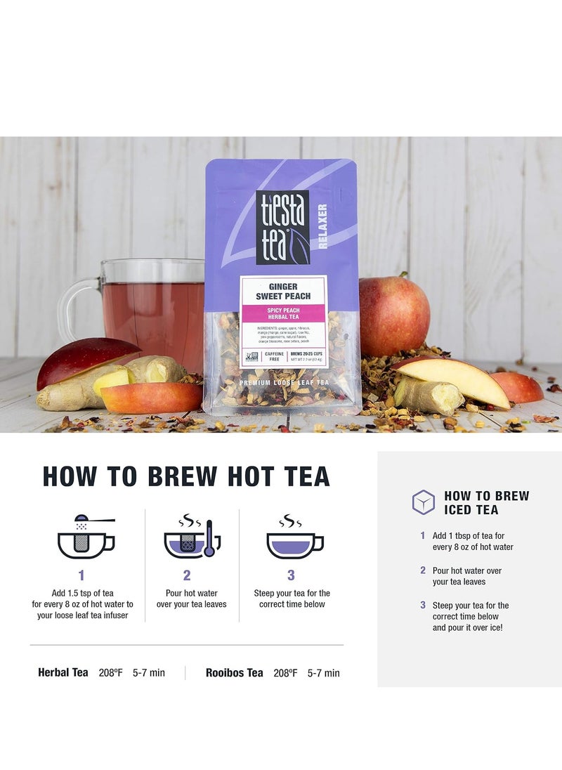Tiesta Tea Ginger Sweet Peach Loose Leaf Spicy Peach Herbal Tea  Non-Caffeinated Tranquility Blend  Bulk Herbal Leaves with Hibiscus & Cane Sugar  25 Cups  2.2 Ounce Resealable Pouch