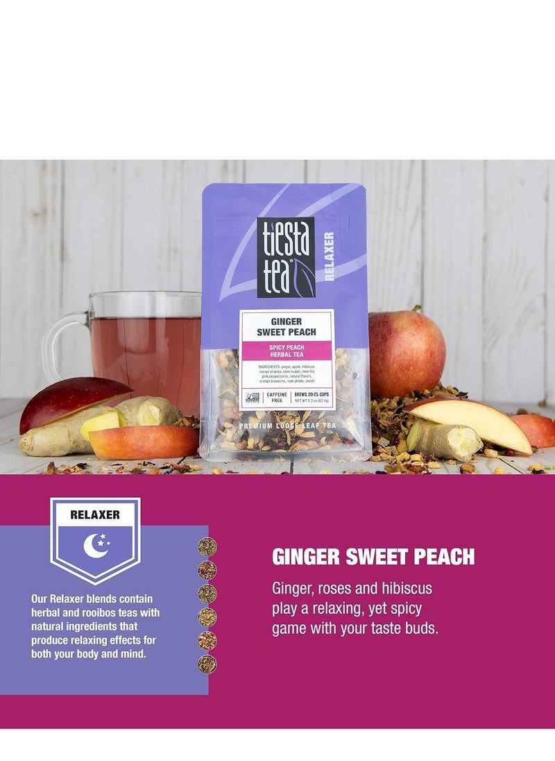 Tiesta Tea Ginger Sweet Peach Loose Leaf Spicy Peach Herbal Tea  Non-Caffeinated Tranquility Blend  Bulk Herbal Leaves with Hibiscus & Cane Sugar  25 Cups  2.2 Ounce Resealable Pouch