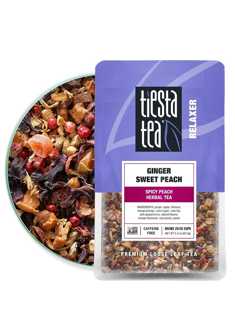 Tiesta Tea Ginger Sweet Peach Loose Leaf Spicy Peach Herbal Tea  Non-Caffeinated Tranquility Blend  Bulk Herbal Leaves with Hibiscus & Cane Sugar  25 Cups  2.2 Ounce Resealable Pouch