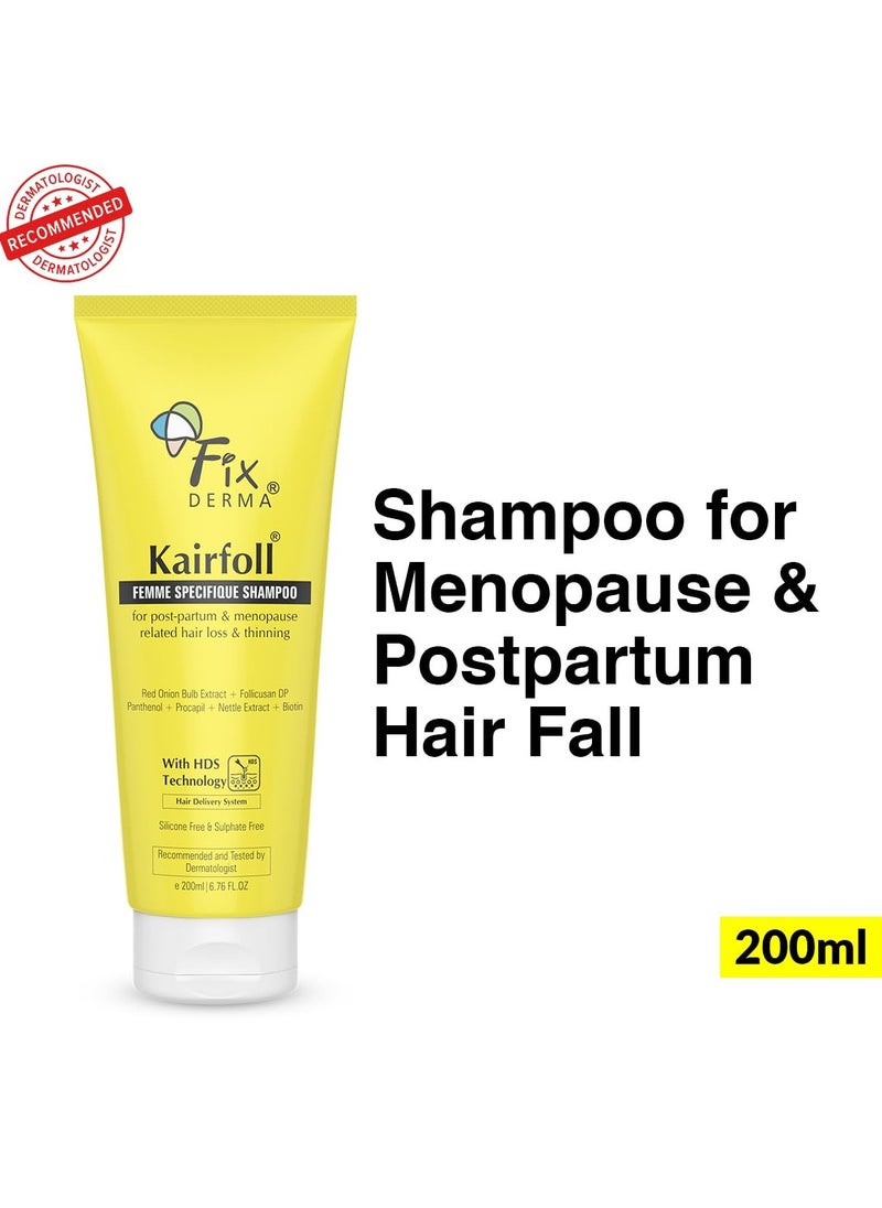 Fixderma Kairfoll Red Onion Shampoo with Castor Oil for Hair Growth | Femme Specifique Shampoo for PostPartum & Menopause| Biotin Shampoo | Shampoo for Women| Sulphate and Paraben free Shampoo - 200ml