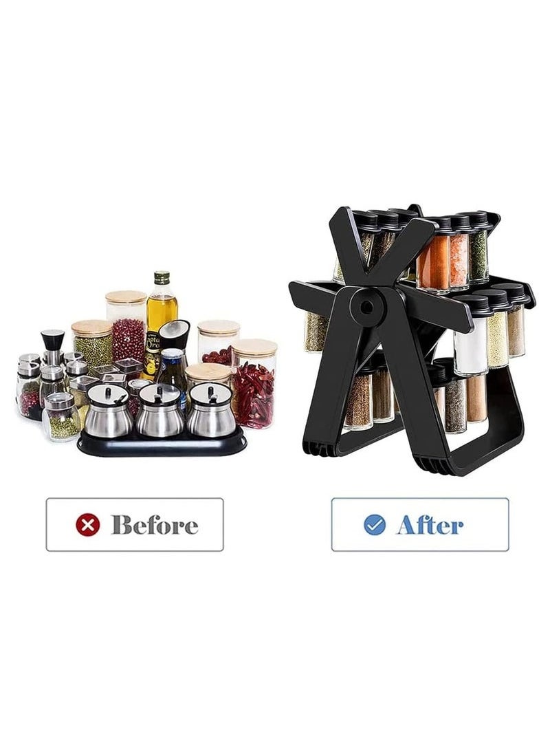 360° Rotating Spice Rack, Revolving Ferris Wheel Shape Organizer, 18 Transparent Spice Jars Containers Set, Spinning Rotatable Seasoning Pots Storage Stand for Kitchen Countertop