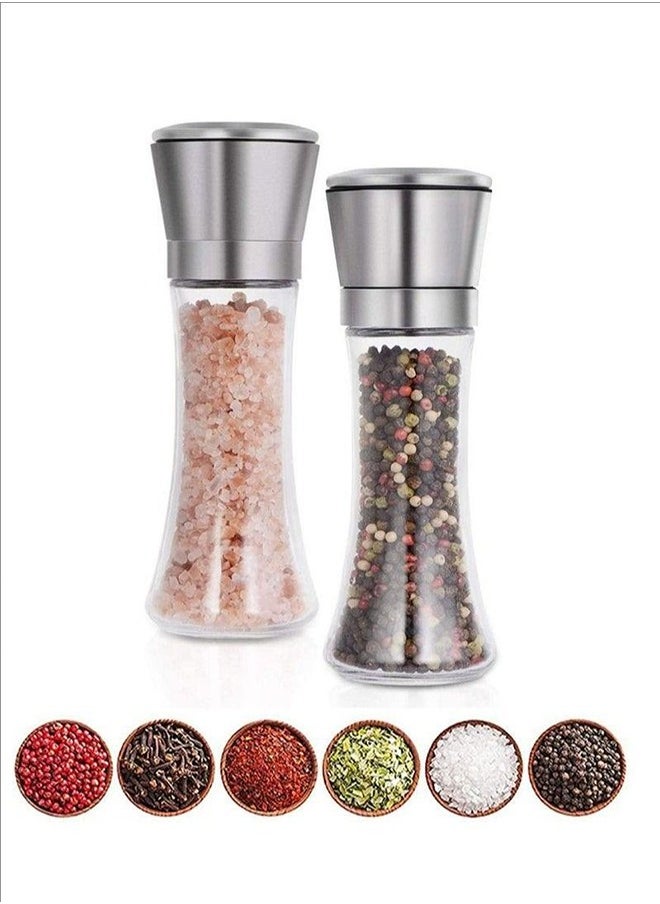 2 sets of salt and pepper grinders, easy to grind, simple to operate and clear to set up/silver