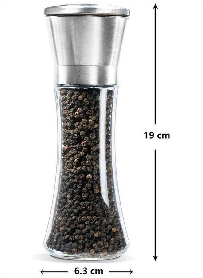 2 sets of salt and pepper grinders, easy to grind, simple to operate and clear to set up/silver