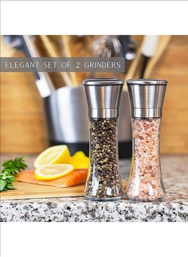 2 sets of salt and pepper grinders, easy to grind, simple to operate and clear to set up/silver