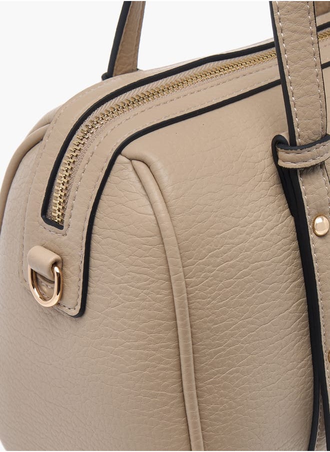 Women Textured Tote Bag with Double Handle and Zip Closure