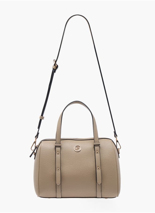 Women Textured Tote Bag with Double Handle and Zip Closure