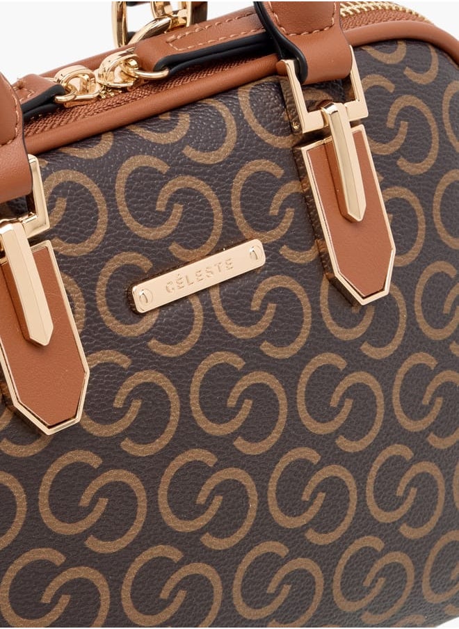 Women Monogram Print Tote Bag with Double Handle and Zip Closure