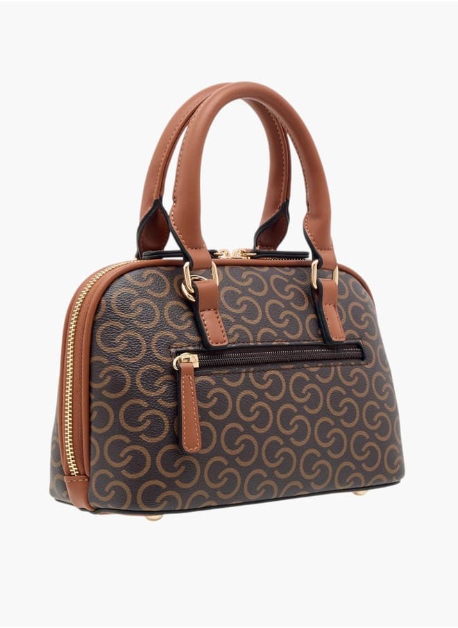 Women Monogram Print Tote Bag with Double Handle and Zip Closure