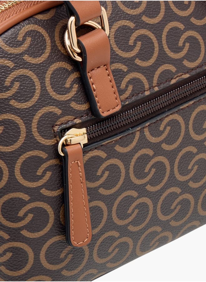 Women Monogram Print Tote Bag with Double Handle and Zip Closure