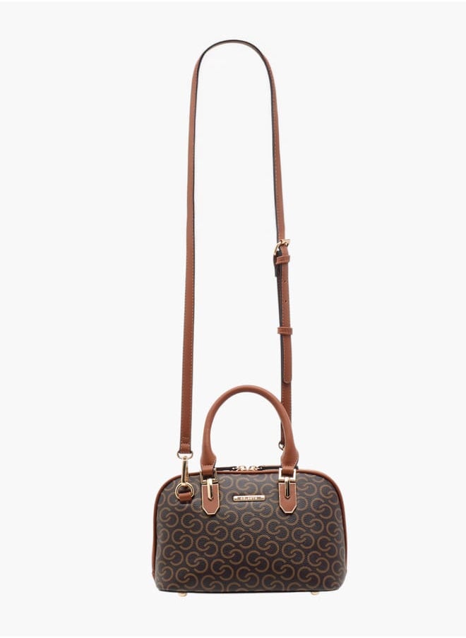 Women Monogram Print Tote Bag with Double Handle and Zip Closure