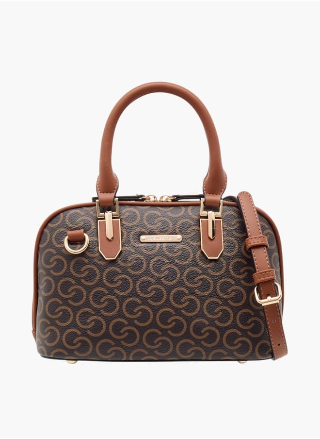 Women Monogram Print Tote Bag with Double Handle and Zip Closure