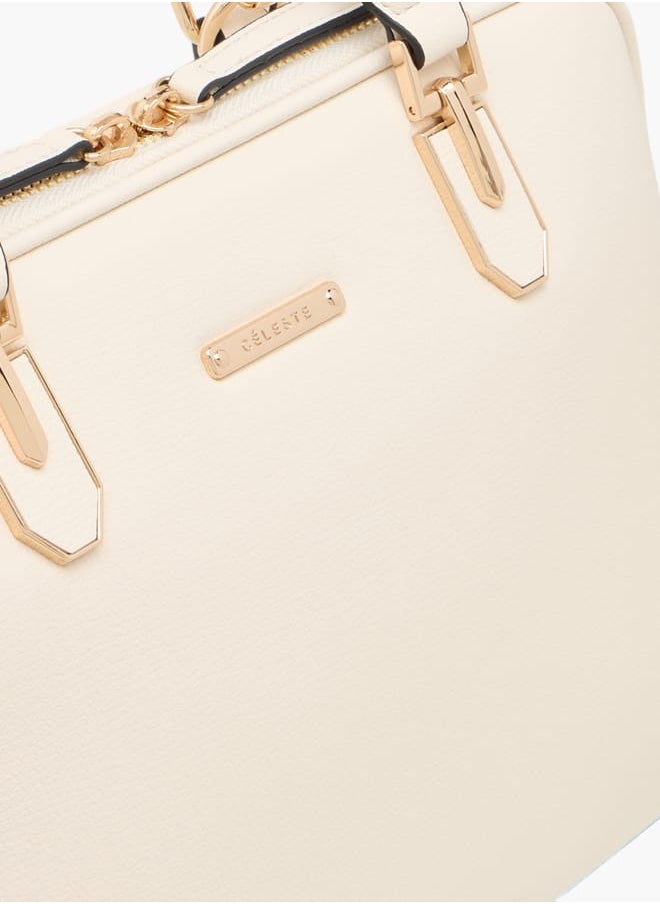 Women Solid Tote Bag with Double Handle and Zip Closure