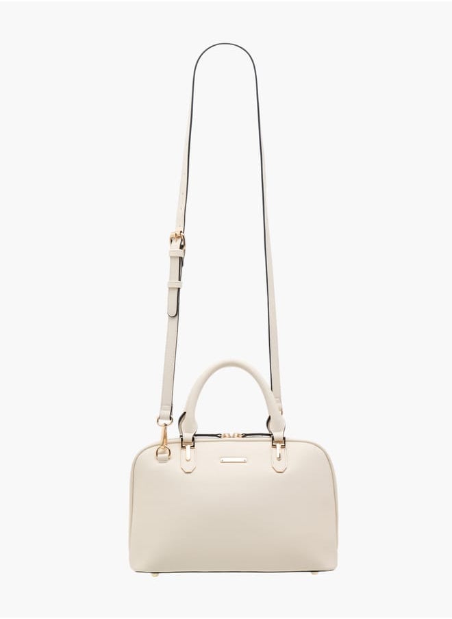 Women Solid Tote Bag with Double Handle and Zip Closure